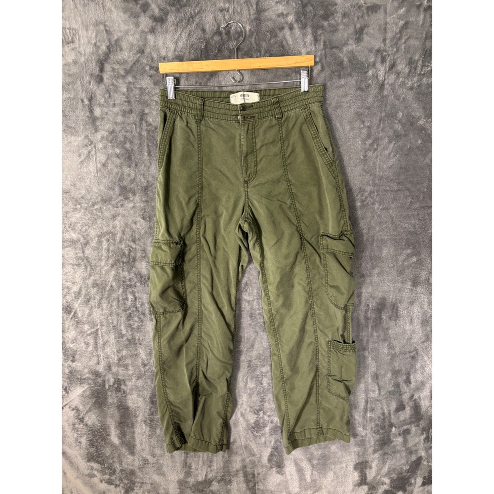 Hollister Mens Olive Green Cargo Pants Elastic Waist Utility Tapered Size M